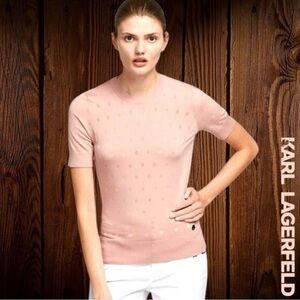 Karl Lagerfeld Blush Pink Short Sleeve Top w/ 💐 embroidered on back